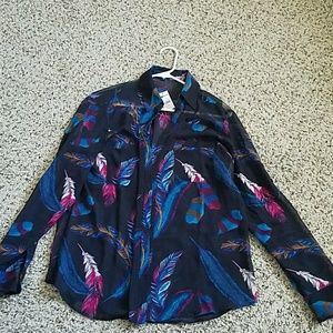 Express Portofino Sheer Feather Print Top